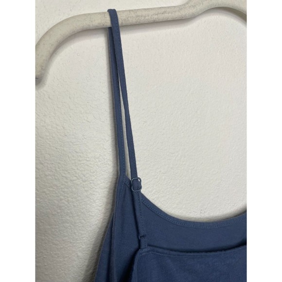 American Eagle Medium Slub Cropped Relaxed Cami Top Blue Ruffle Peplum Strappy - Picture 9 of 13